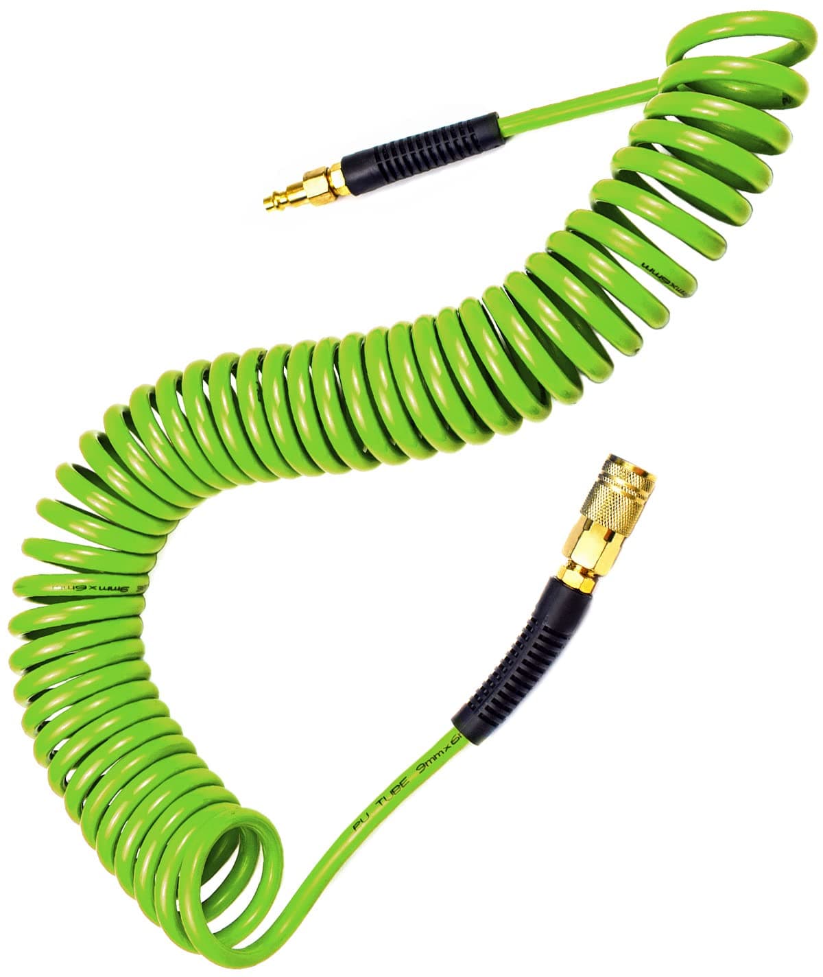 YOTOO Polyurethane Recoil Air Hose Air Compressor Hose 14 Inner Diameter by 25 Long with Bend Restrictor 14 Industrial Quick Coupler and Plug Green