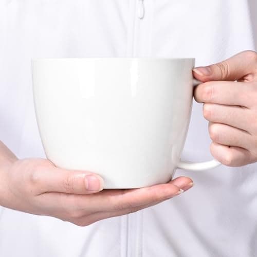 fMSDD 30 oz 900ml Large Coffee Mug Ceramic Jumbo Soup Bowl with Handle Cereal Mugs, Big Coffee Cup for Latte, Cappuccino, Cocoa, Hot Chocolate, Milk, Tea, Breakfast Mulled Drinks, White