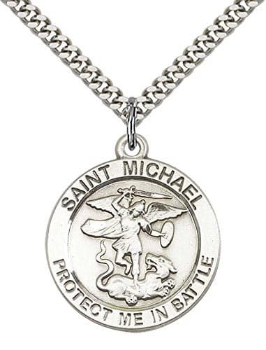 F A Dumont Sterling Silver St. Michael Pendant with 24" Stainless Steel Heavy Curb Chain. Patron Saint of Police Officers/EMTs