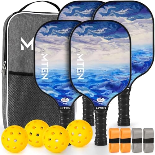 Pickleball Paddles, Pickleball Paddles Set of 4, USAPA Approved Fiberglass, Pickle Ball Rackets, 4 Paddle, 4 Cooling Towels, 4 Balls & Carry Bag, for Men Women