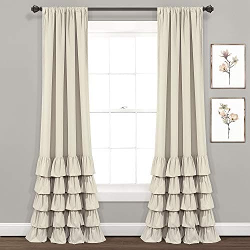 Lush Decor Allison Ruffle Light Filtering Window Curtain Panels Pair 40" W x 84" L Neutral - Coquette Curtains for Bedroom - Drapes - Ruffle Curtains Kids