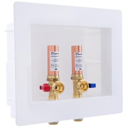 SharkBite Max 1/2 Inch x 3/4 Inch MHT Washing Machine Outlet Box with Water Hammer Arrestor, Push-to-Connect Brass Plumbing Fittings, PEX, Copper, CPVC, PE-RT, 25031