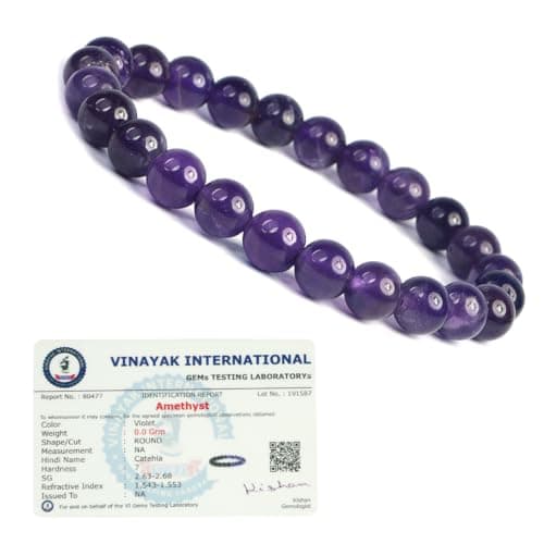 Reiki Crystal Products Natural Amethyst Bracelet | Certificate of Authenticity | Amethyst Round Beads 8 mm Crystal Stone Bracelet for Men and Women