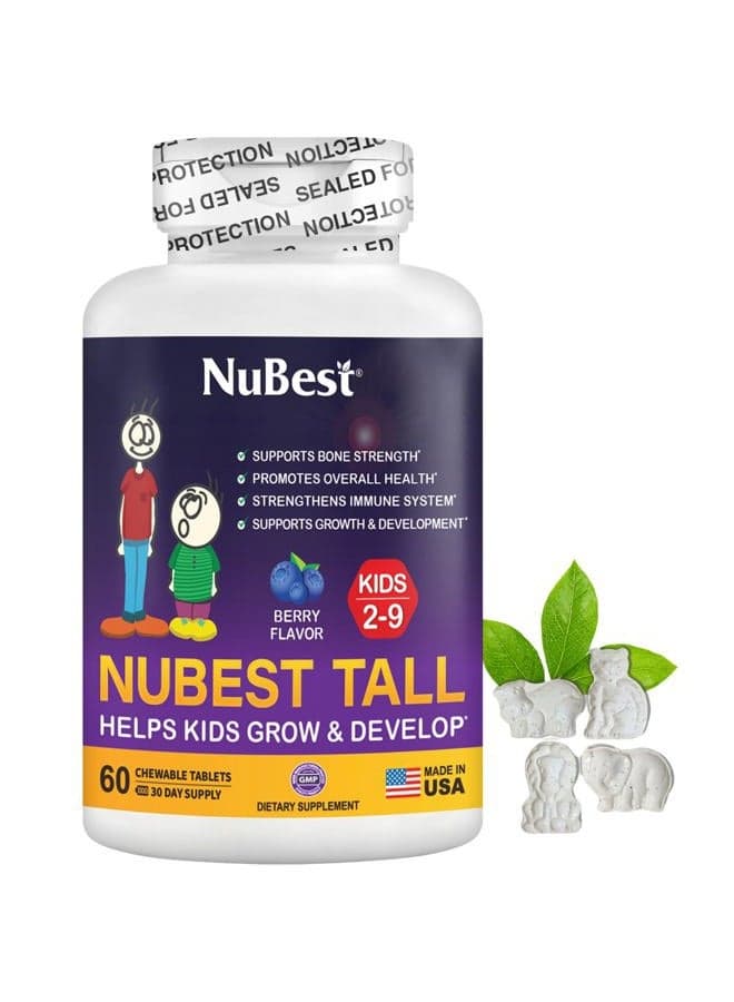 Tall Kids - Toddlers Vitamins & Kids Vitamins for Age 2 to 9 - Bone Strength & Immunity Support - Helps Kids, Toddlers Healthy - Animal Shapes - 60 Chewable Berry Tablets | 1 Month Supply