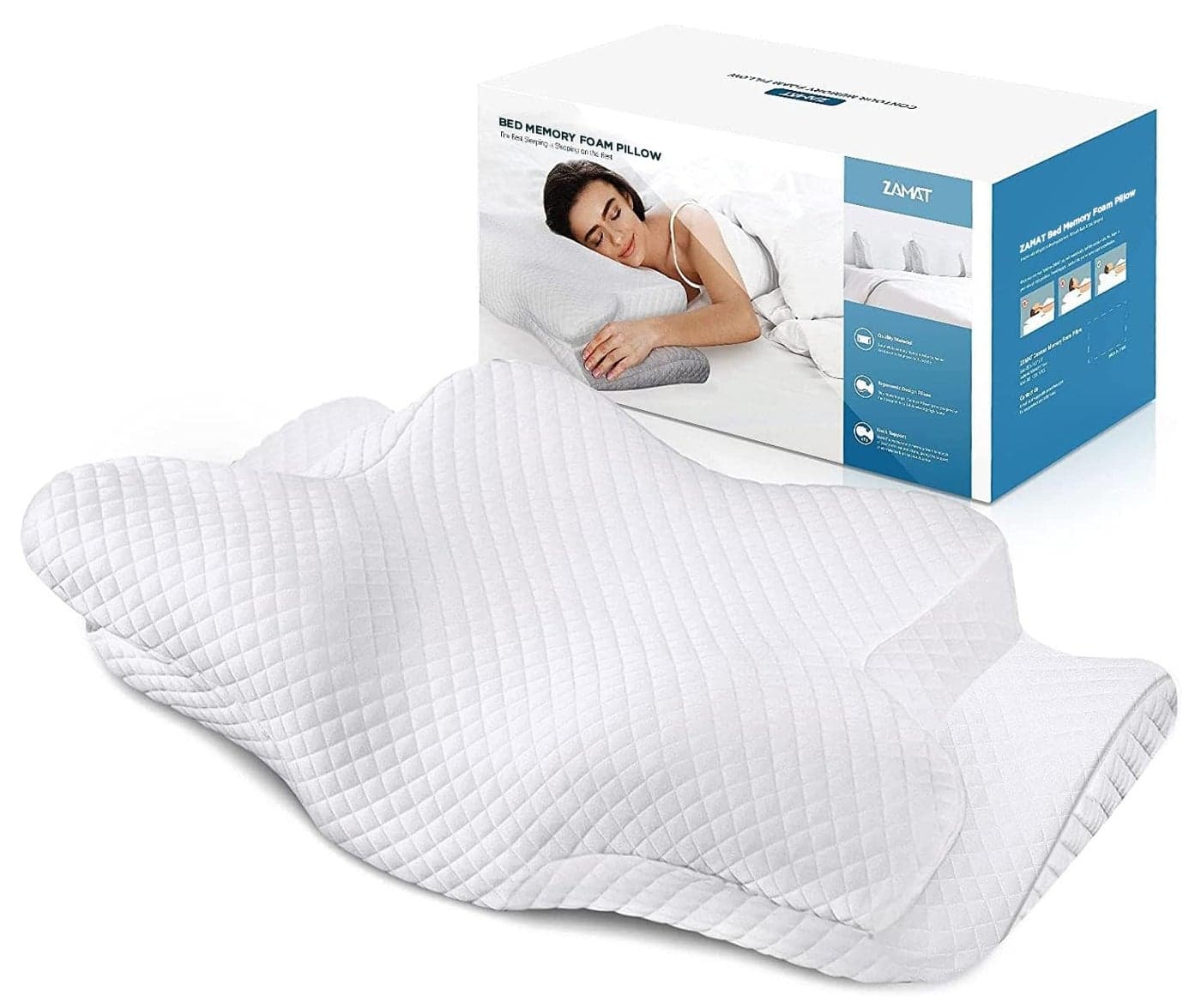 ZAMAT Adjustable Cervical Memory Foam Pillow Odorless Neck Pillows for Pain Relief Orthopedic Pillows for Sleeping with Cooling Pillowcase Bed Support Pillow for Side Back Stomach Sleeper