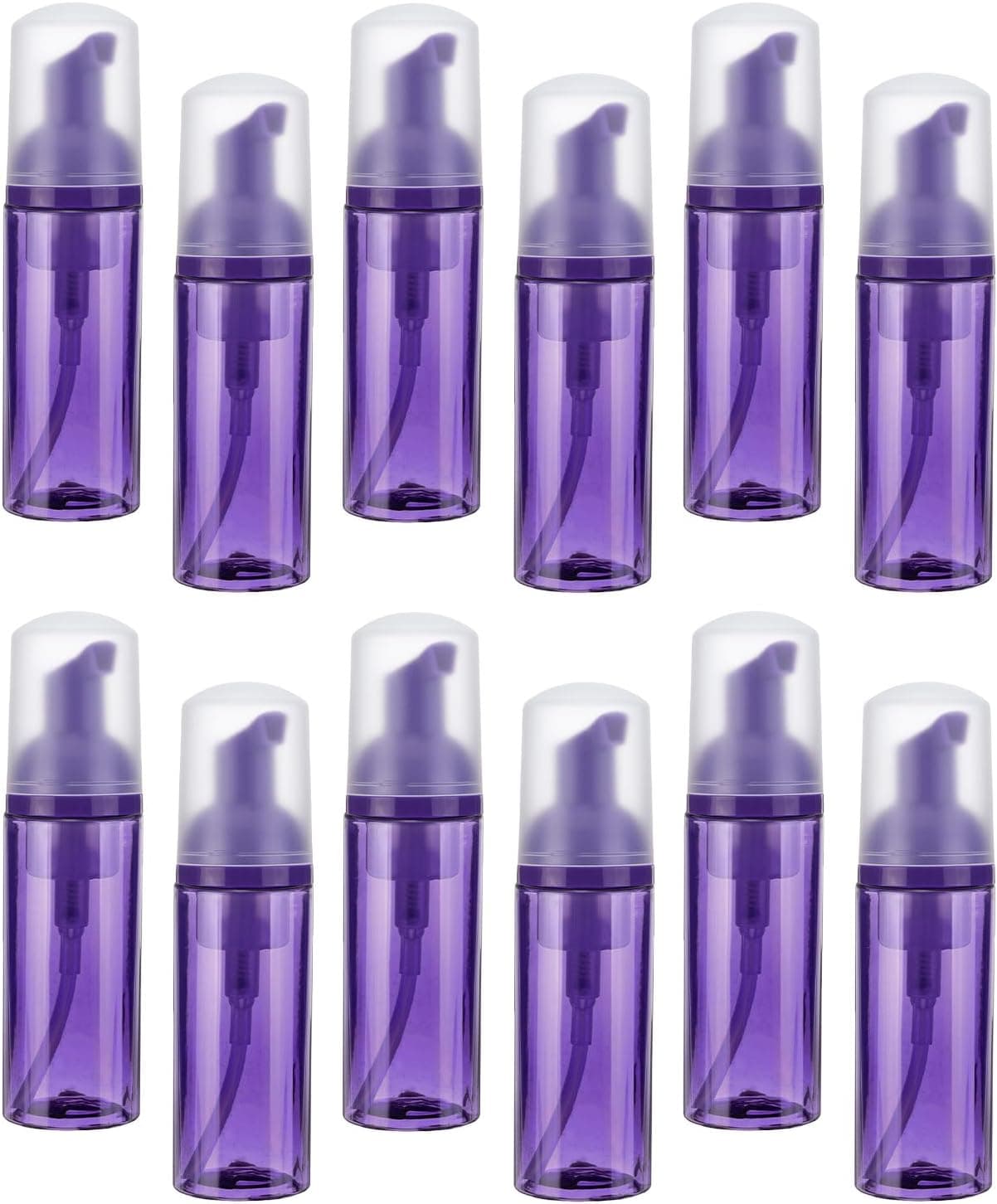 uxcell 2 Oz / 60ml Empty Foam Pump Bottle, 12 PCS Travel Foam Soap Dispenser, Empty Refillable Plastic Pump Bottle for Lash Shampoo, Hand Soap, Clear Purple/Purple