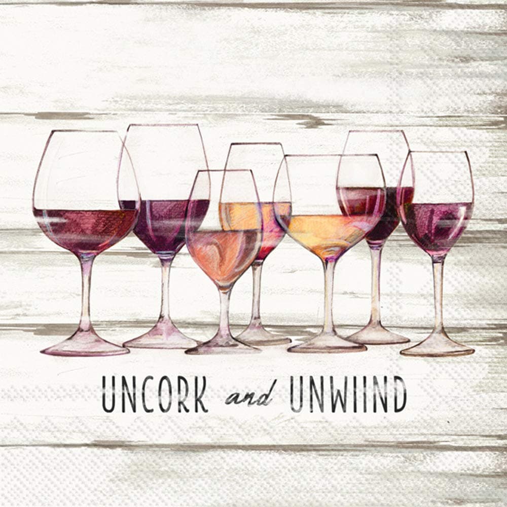 Boston International IHR 3Ply Paper Napkins 20Count Cocktail Size Uncork And Unwind