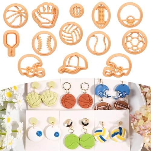 Puocaon Sports Polymer Clay Cutters 13 Pcs Baseball Football Game Volleyball Clay Earring Cutters for Jewelry