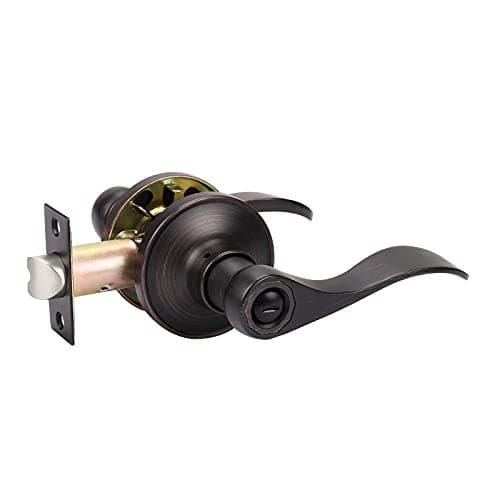 KNOBWELL 1 Pack Oil Rubbed Bronze Door Levers Privacy Door Knob Handles for Bedroom/Bathroom with Thumb Turn Lock Inside, Reversible for Right or Left