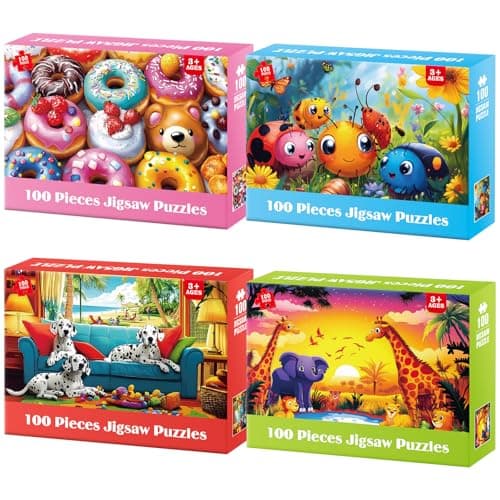 4 Packs 100 Piece Puzzles for Kids Ages 46 68 810 Cute Donuts Insects Dalmatians Animals Educational Jigsaw Puzzles Birthday Xmas Gifts for Boys Girls Teens Adults Kids Puzzles 46 58