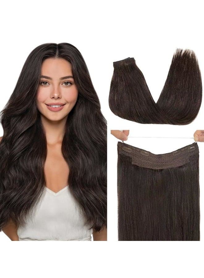 Hair Extensions Halo Hair Remy Human Hair Extensions Dark Brown 16 Inch 80g Hairpiece Straight Flip in Hidden Crown Wire Hair Extensions with Transparent Fish Line Invisible