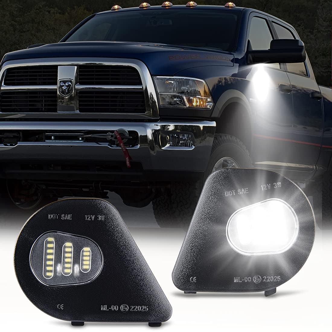 Gempro 2Pcs LED Side Mirror Puddle Light Lamps Assembly for 20102019 Dodge Ram 1500 2500 3500 4500 5500 Towing Mirror Lights 6000K Diamond White