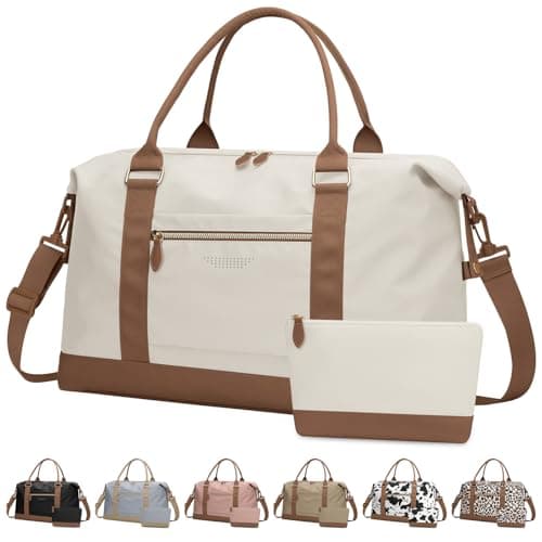 ELONGRIVER Travel Duffle Bag for Women, Weekender Bags, Hospital Bag for Labor Delivery, Lightweight Tote Duffel Overnight Bag with Luggage Sleeve, Airplane Travel Bags with Toiletry Bag, Large, Beige