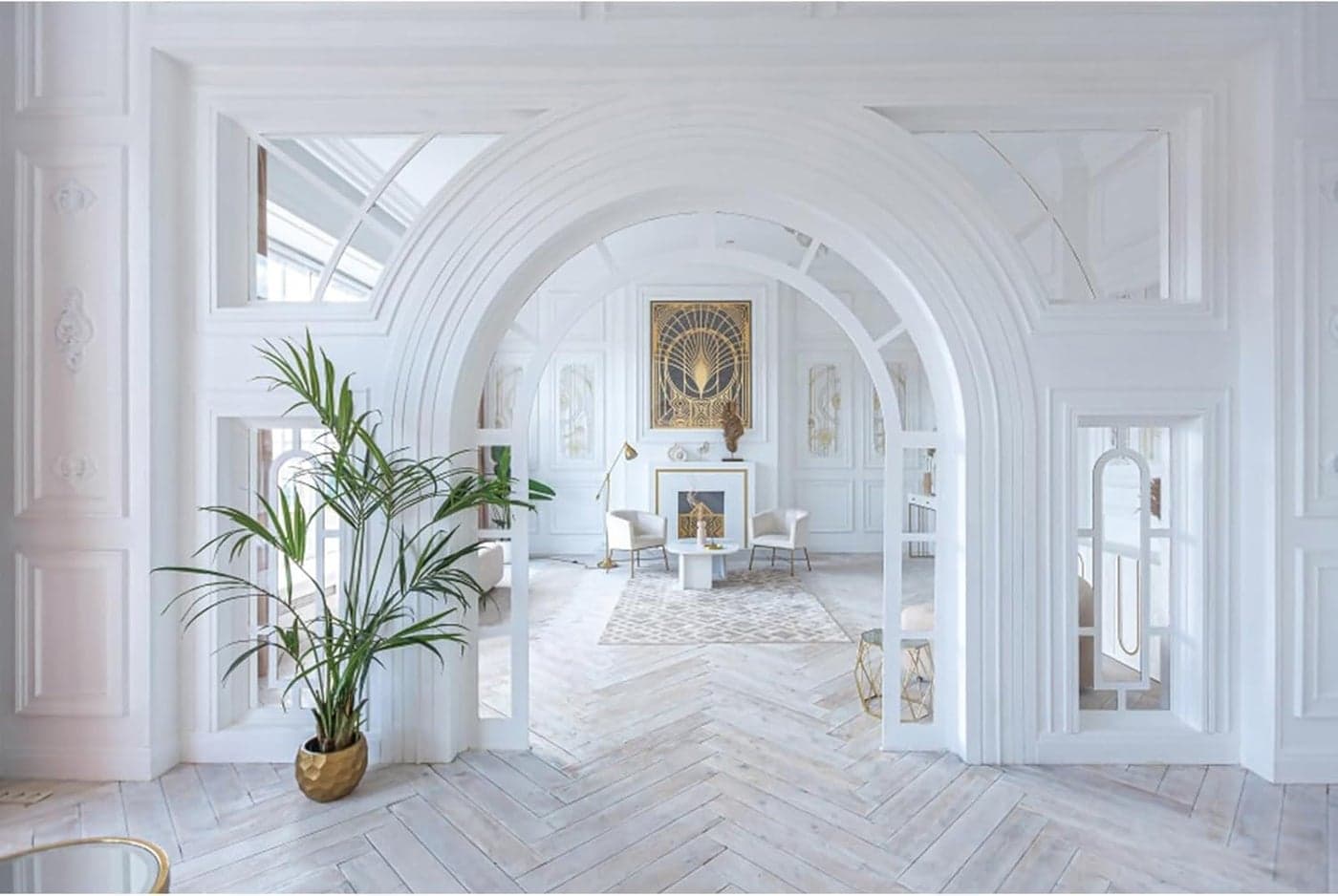 YongFoto Classic European Room Interior Backdrop 10x8ft Arched Door Bohemian Style Nordic Modern Photography Background Birthday Wedding Party Portraits Photoshoot Wallpaper Photo Studio Booth Props