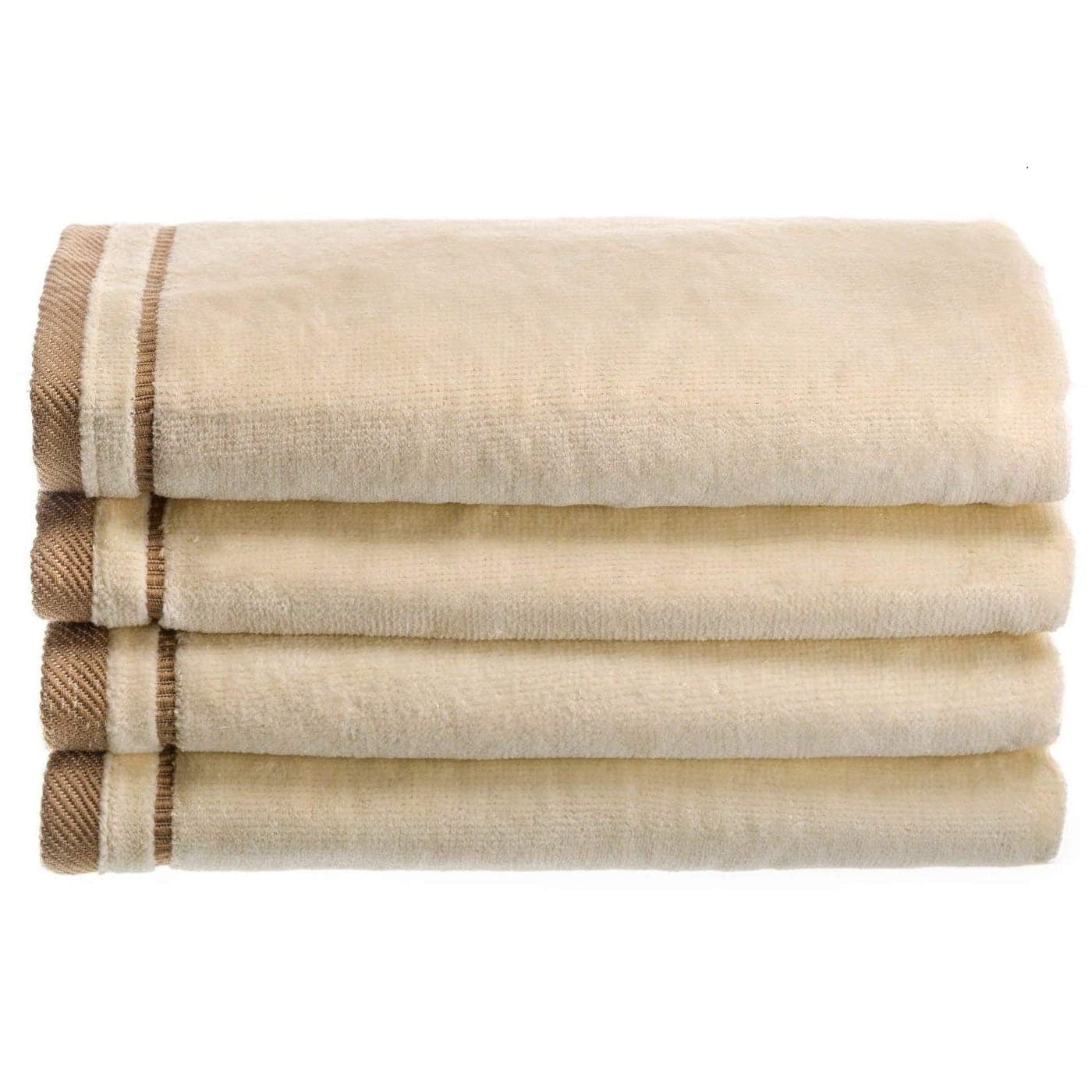 Creative Scents 100 Cotton Velour Fingertip Towels 4 Pack 11 by 18 Inch Decorative Extra Absorbent and Soft Face Towel Ideal for Bathroom and Powder Room Cream with Embroidered Brown Trim