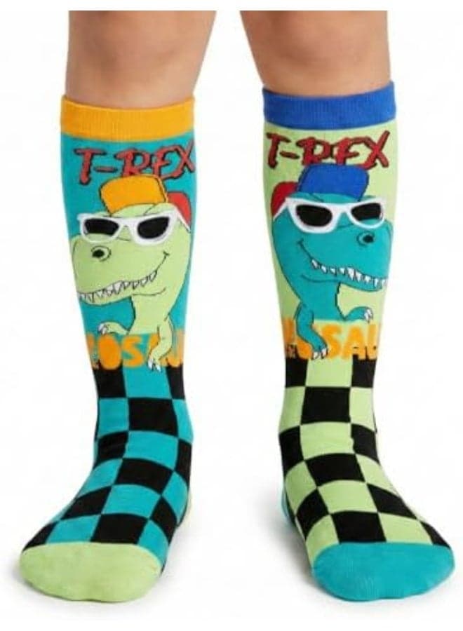 Kids T-Rex Dinosaur Knee-High Socks – Fun Cartoon Dino Socks with Cool Sunglasses Design – Soft, Colorful & Comfortable Socks for Boys & Girls