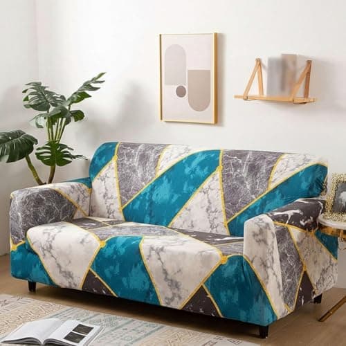 B BESTILO Marble Print Sofa Cover 3 Seater Fully Covered | Universal 360° Anti-Slip Stretchable 3Seater Sofa Slipcover | Elastic Sofa Set Imported Slipcover Protector (Triple Seater, 190-230 cm)