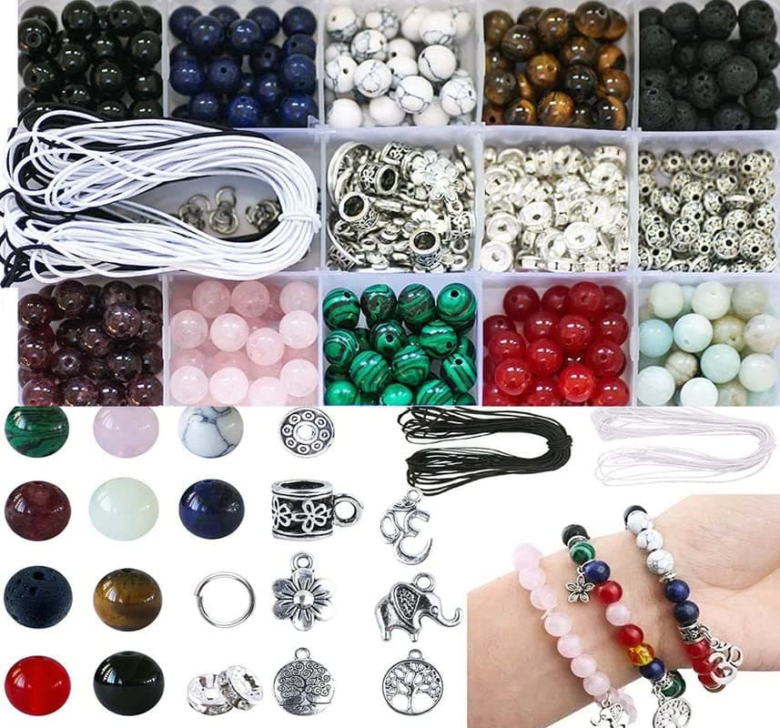 DIY Crafts 200 Pcs Kit Light Color Crystal Beads for Jewelry Making Natural Stone Beads for Bracelets Gemstone Beading Jewel 200 Pcs Kit Light Color