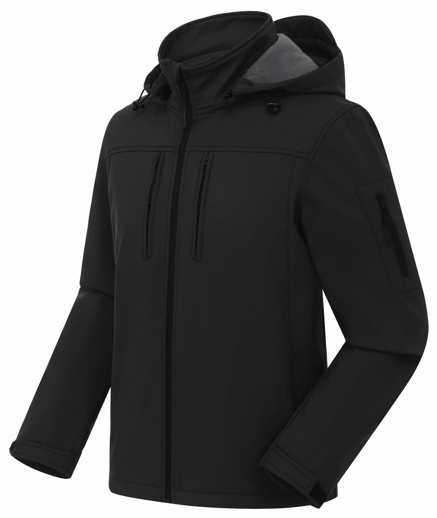 CREATMO US Men's Tactical Jacket Water-Resistant Softshell Hiking Detachable Hoodie Fleece Jacket Black XL