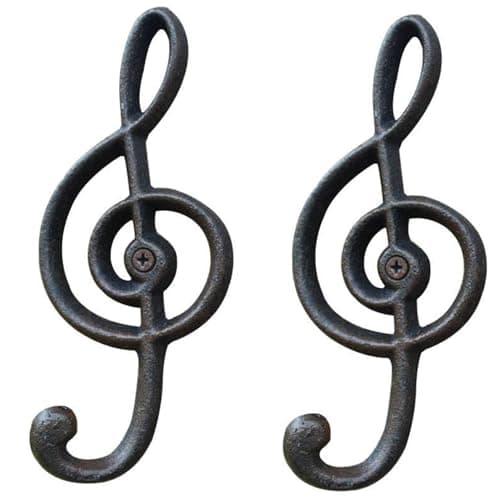 Hdtyyln 2 Pack Decorative Wall Hook, Music Note Wall Hooks, Black Cast Iron Single Hook for Home Kitchen Outdoor Garden Hanging Clothes Caps Bags Coats Daily Tools Planter, 6.3"X2.75"