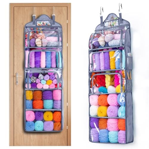 MYBAGZING Hanging Yarn Storage Organizer –Over-the-Door Crochet Organizer with Both Front and Side Zipper Closure -Large Capacity Clear Yarn Holder for Crochet Hooks, Knitting Needles & Accessories