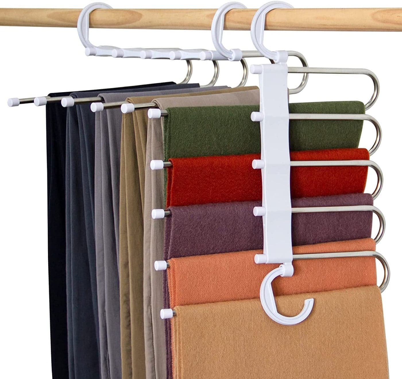 TEKCOOL 5 in 1 Stainless Steel Foldable Hangers (Pack of 3) - Multi-Layer Multi-Purpose Pant Organizer for Wardrobe, Clothes Hanging