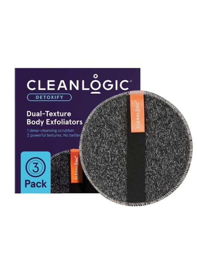 Detoxify Purifying Charcoal Exfoliator Dual-Texture Round Body Scrubber, 3 Count