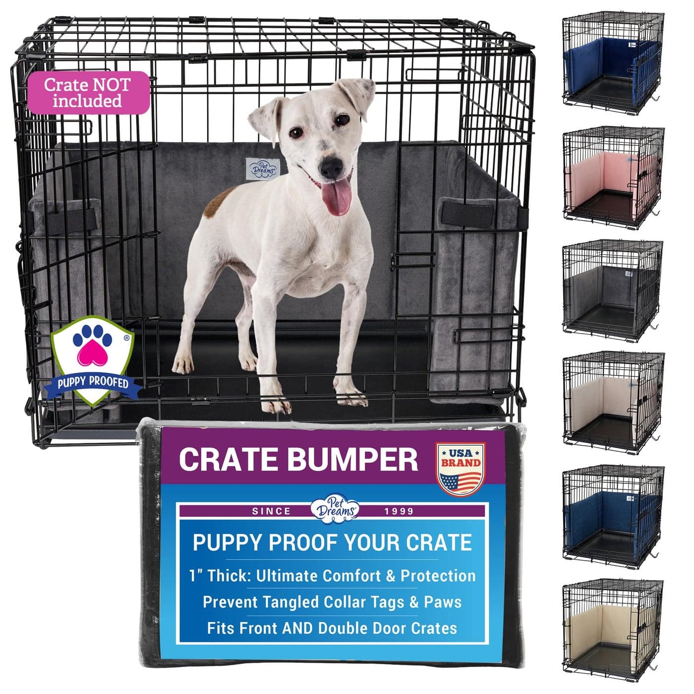 Pet Dreams Dog Crate Bumper Comfy Liner Dog Tail Protector for Inside Crate Fits iCrate Cages 18 24 30 36 42 48 Inches Grey XXLarge 48