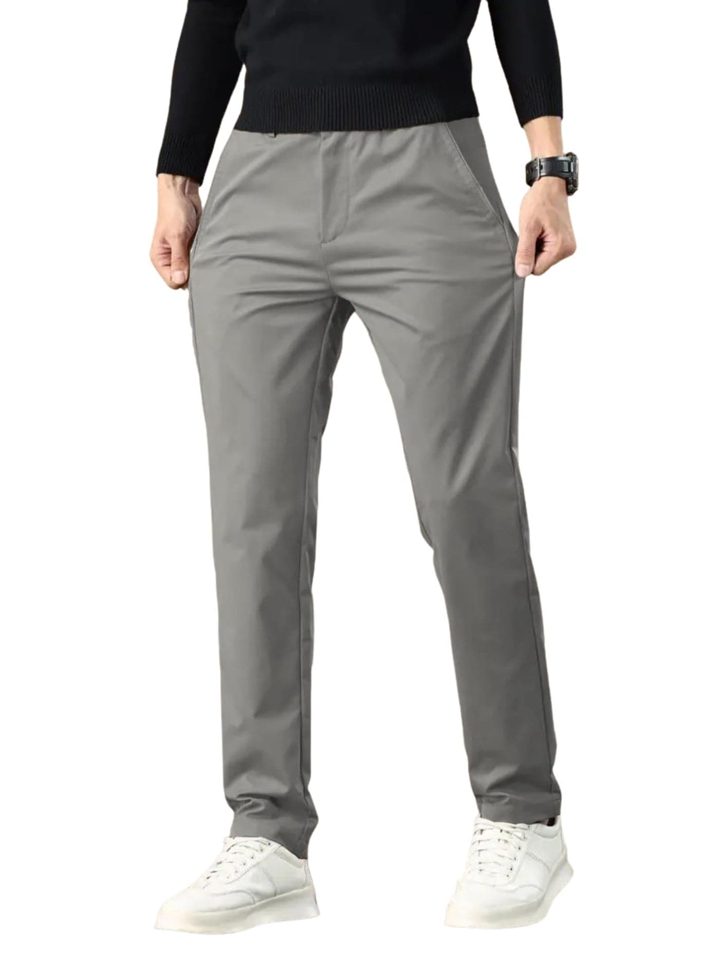Poshax Men's Regular Fit Casual Trouser || Men's Regular Trouser || Men Trouser (Trouser-34-Light Grey-XL)