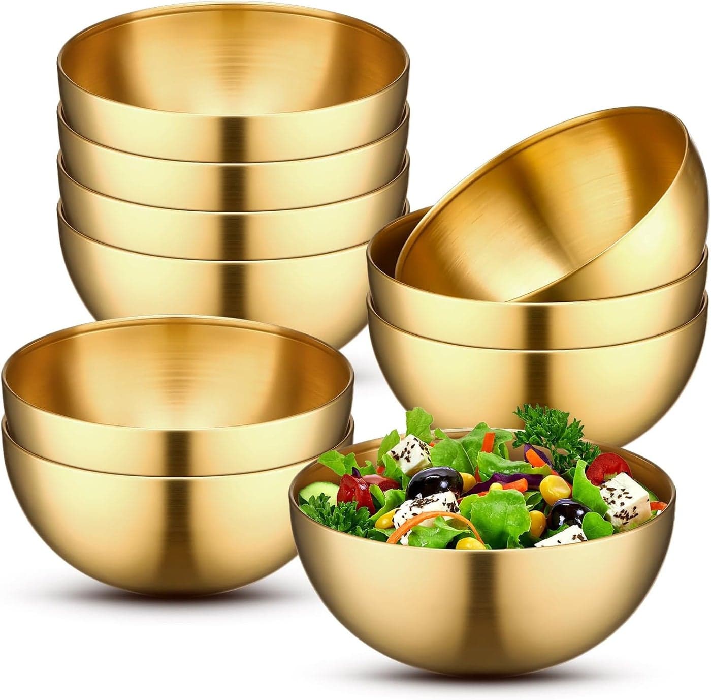 Nuogo 10 Pcs Stainless Steel Gold Mixing Bowls Gold Esthetician Bowls for Wedding Party 4th of July Baking Prepping Serving Facial Food Salad Fruit Snack Soup Cereal 79 Inch