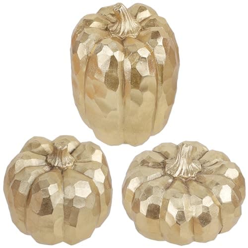winemana 3 Pack Fall Decor for Home-Gold Pumpkins Thanksgiving Decorations, Table, Fireplace Mantel, Office, Elegant Decorative Pumpkin Autumn Indoor Decor