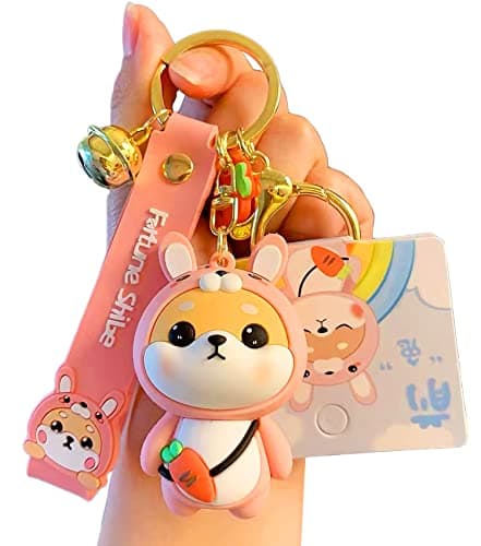 YOU WIZV Kawaii Keychain, Cute Anime Key Chain Cartoon Rabbit Backpack Charms for Women Girls Kids Pink Keychain