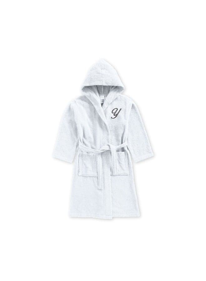 Daffodil (White) Monogrammed 8 Year Kids Bathrobe (112 x 113 Cm) Hooded Terry Cotton Set of 01 - Letter "Y"