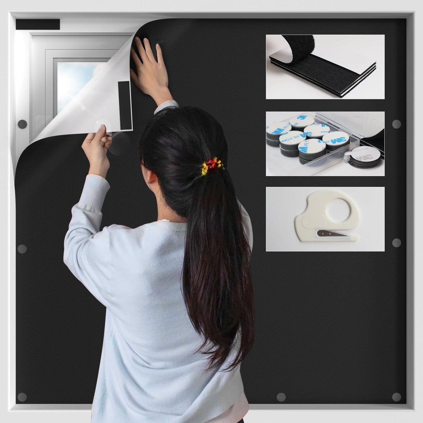 100 Blackout Window Cover No Drill Cuttable 157x57 inch Magnetic Black Out Windows Film Room Darkening Shades Traceless Removeable