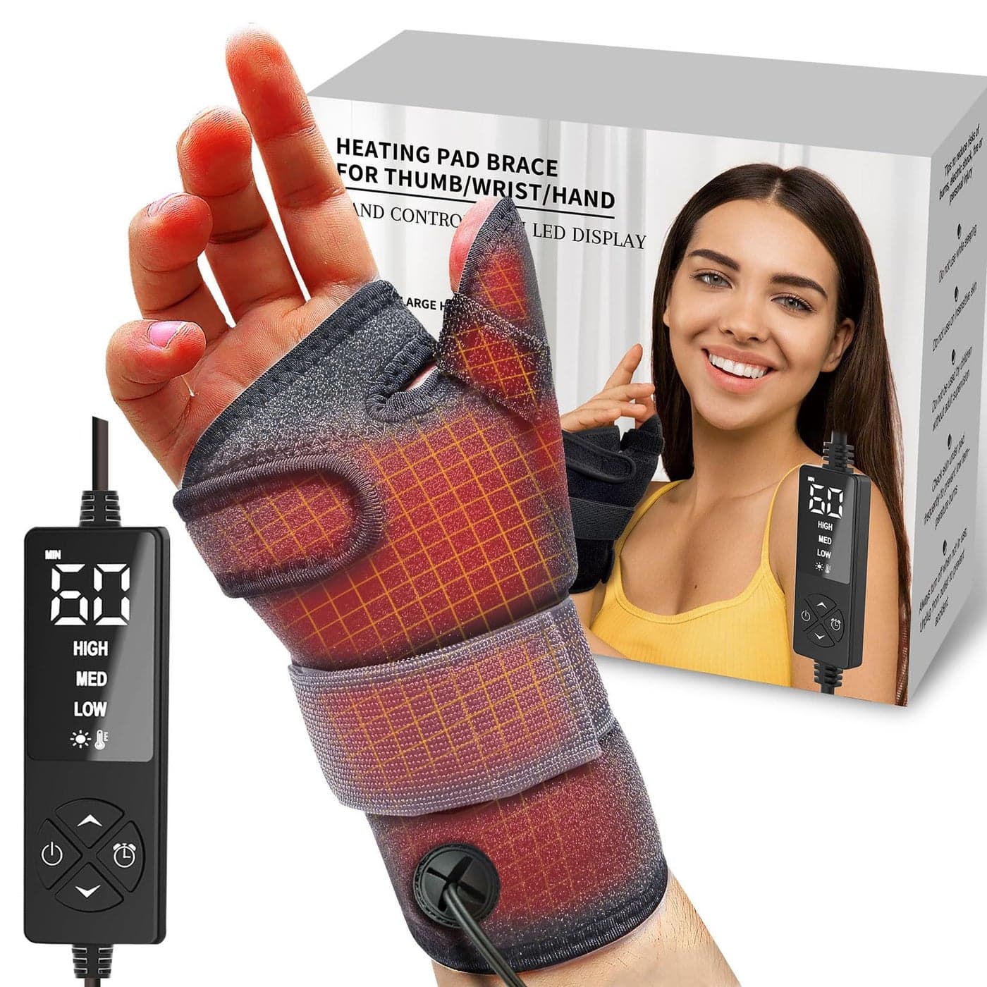 ELEKHEAL Electric Thumb Wrist Heating Pad for Hand Arthritis with 3 Heat 5 Timer Settings Heated Wrist Wrap for Carpal Tunnel Syndromes Tendonitis LeftRight Hand Pain ReliefL