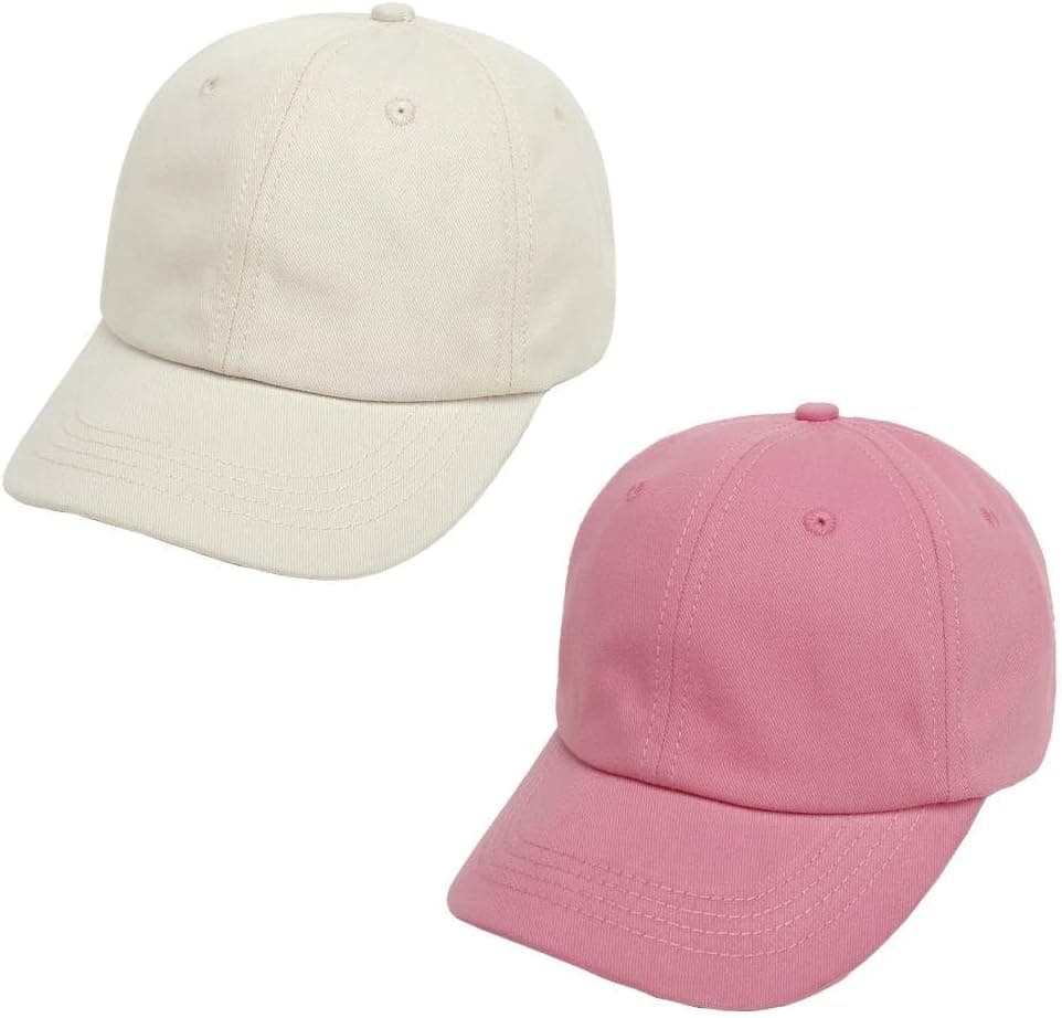 2 Packs Toddler Baseball Cap, Adjustable Kids Baseball Hats for Boys Girls, Kids Baby Sun Hat, Adjustable Caps Hats for Toddler, Age 2-5 (Pink, Beige)