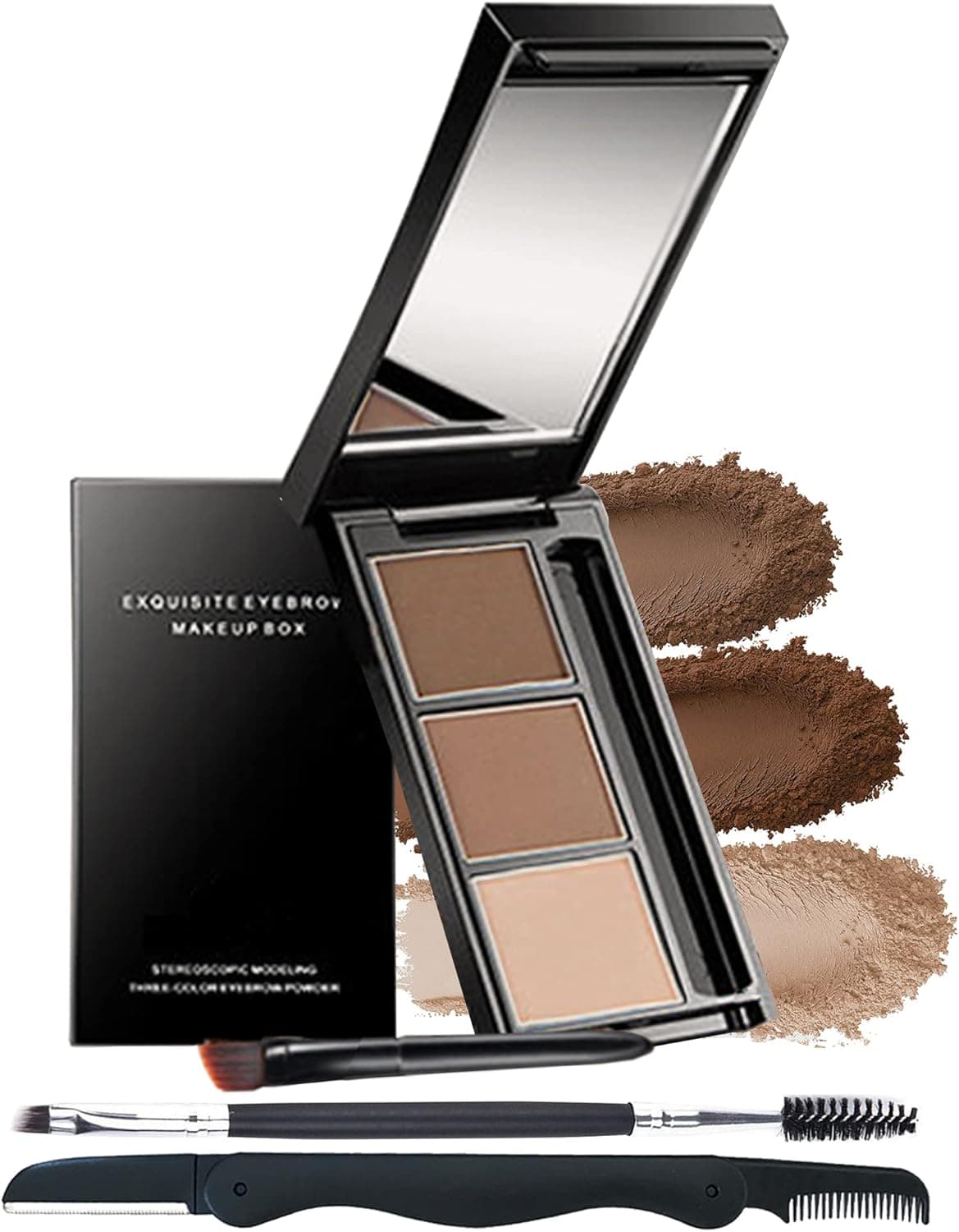 Eyebrow Powder Makeup Kit3 Colors Eye Brow Tint Palette LongLasting WaterproofDark Medium light Brown FillerFill Sculpt Full EyebrowFace Contour for WomenWith MirrorBrow ToolSet 02