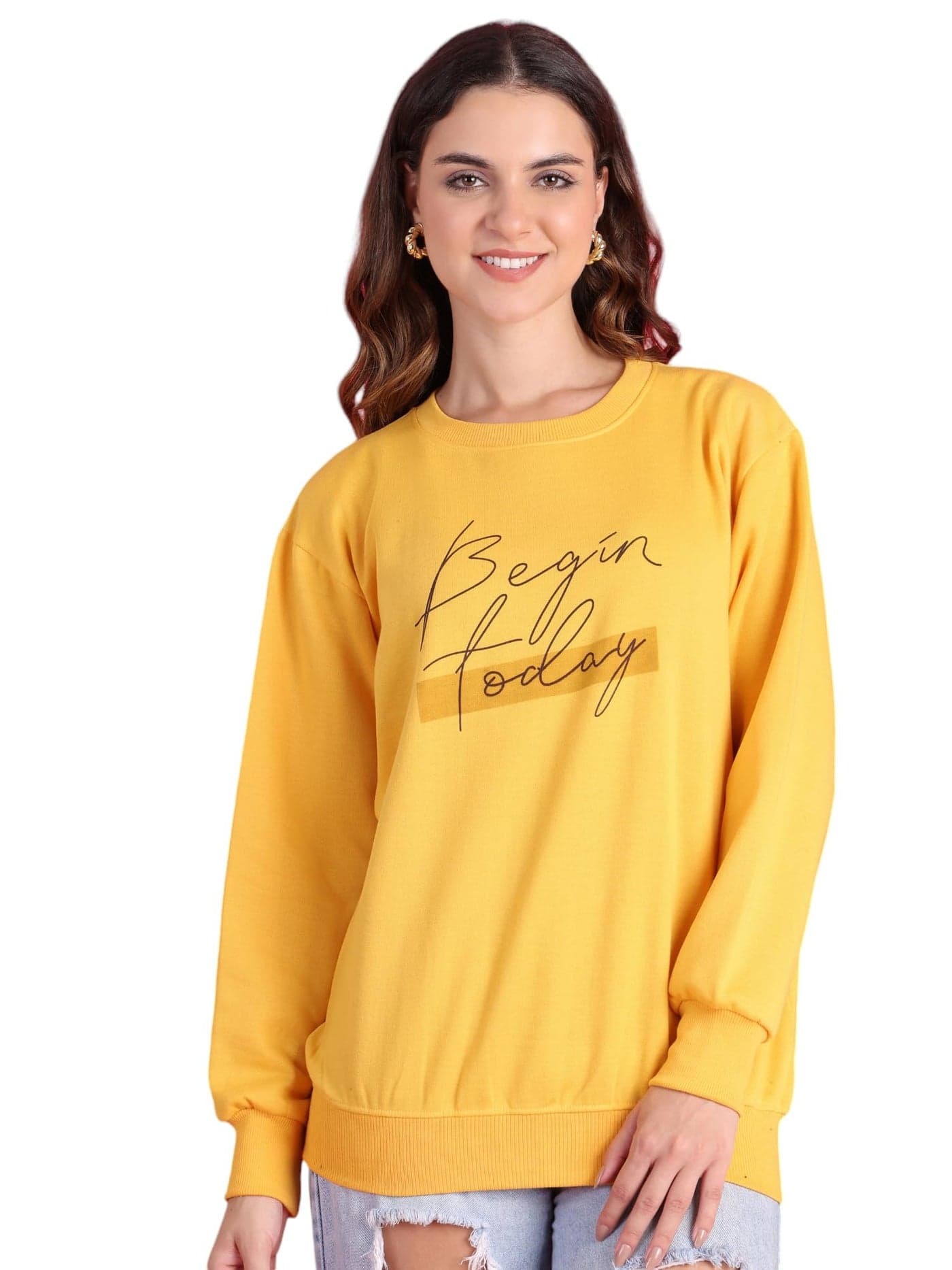 Mack JONNEY Regular Fit Yellow Printed Sweatshirt for Women-MACK639967