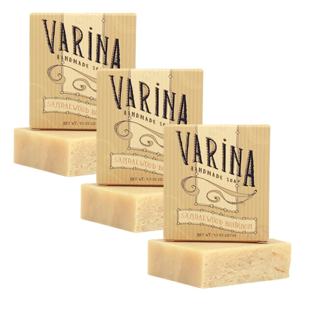 Varina Natural Sandalwood Bourbon Bar Soap Gentle Cleansing for Sensitive Skin Sandalwood Bourbon 3 Pack