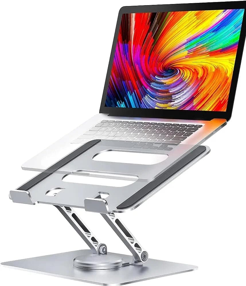 HB PLUS Adjustable Laptop Stand with 360 Rotating Base Aluminum Tabletop Ergonomic Foldable Portable Laptop Stand Holder Compatible for MacBook HP Dell All Other Notebook Gray with Rotation