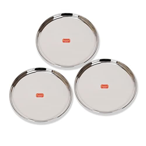 Sumeet Stainless-Steel Heavy Gauge Dinner Plates with Mirror Finish-32.3cm Dia, Set of 3pc, Silver