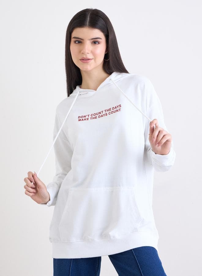 Styli White Oversized Slogan Print Hoodie — L