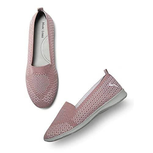 Marc Loire Women's Athleisure Lightweight Active Wear Knitted Nude Casual Flat Slip on Ballerina Shoes, 3 UK