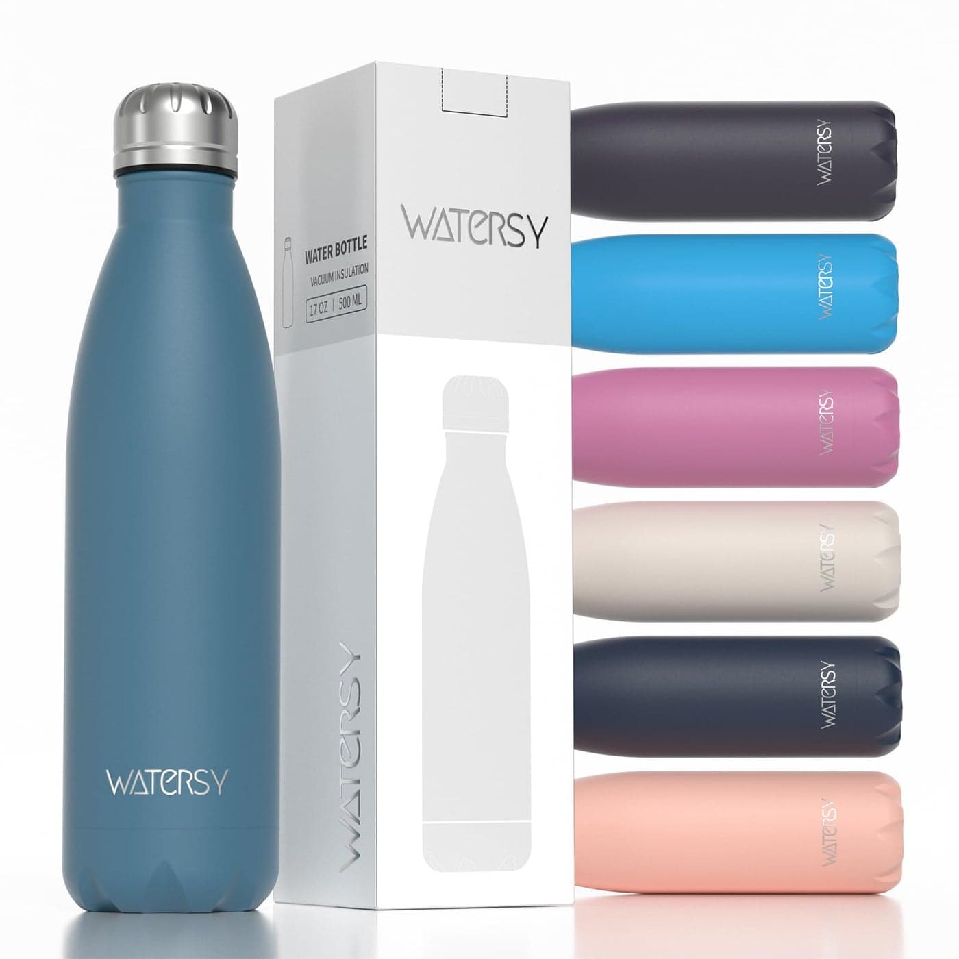 WATERSY Stainless Steel water bottles17oz500ml Insulated Water BottlesSmog Blue metal water bottle Keeps Drink Cold and HotBPA Free kids water bottles for SchoolGymTravelSports