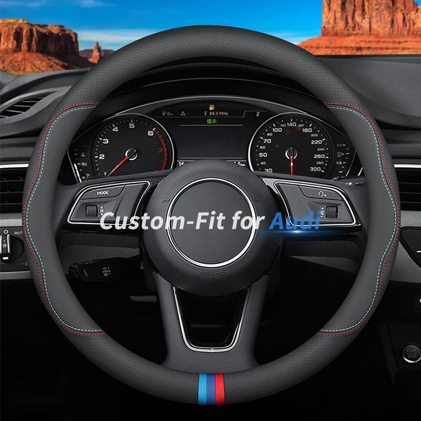 Deer Route CustomFit Leather Car Steering Wheel Cover for Audi CStyle NonSlip Breathable