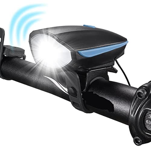 OLAHRAGA LED Bicycle Front Headlight with 3 Lighting Modes and 5 Sound Modes Fits All Bicycles for Road Cycling Mountain (Blue)