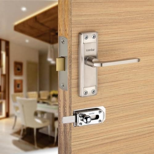 SARDAR Russo 5" SS Iron Bathroom Door Handle Set With Keyless Baby Latch-Tower Bolt/Push To Close Latch (With Door Latch),Multicolor
