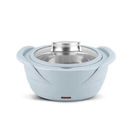 Jaypee Plus Power Serve Inner Stainless Steel Electric Casserole with Glass Lid, 1500 ml, Removable Steel Bowl for Easy Cleaning |Food Grade Serving Set |Ideal for Serving Warm Dish, Light Grey