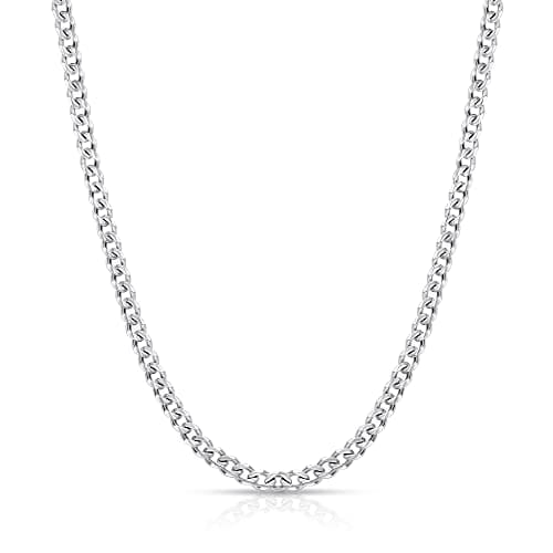 Fiusem Silver Tone Cuban Link Chain for Men, 3.5mm Mens Chain Necklaces, Stainless Steel Chain Necklaces for Men Women, 16 Inch