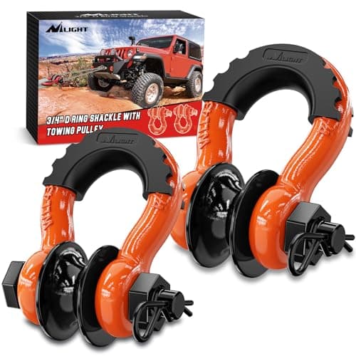 Nilight 3/4" D-Ring Shackle w/Snatch Block (2 Pack) 9,500 lb Working Load, 2-in-1 Heavy‑Duty Towing Pulley w/Isolator for Off‑Road Recovery, Winch Cable & Rope, Truck Jeep ATV UTV Tractor, Orange